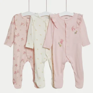 Pure Cotton Bunny & Floral Sleepsuits