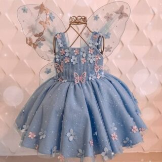 Butterfly Blue Girl Party Dress