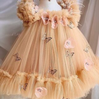 Yellow Butterfly Girl Party Dress